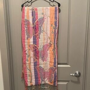 Colorful Butterfly Fringe Scarf | Lightweight Rayon Wrap | Boho Statement
